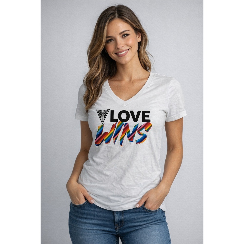 Fanatics Love Wins Pride Rainbow Graphic V-Neck T-Shirt White Womens Small
